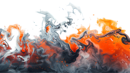 DarkRed, Grey, Orange liquid colour mixed isolated on a transparent background