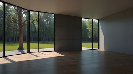 Obraz premium empty room with glass window Generative AI