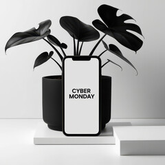 Cyber Monday Promotional Display with Smartphone and Plant