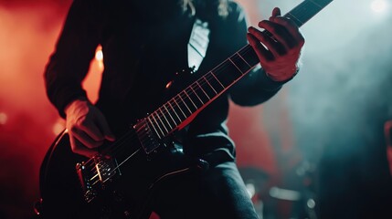 Obraz premium Musician playing electric guitar on stage during a concert