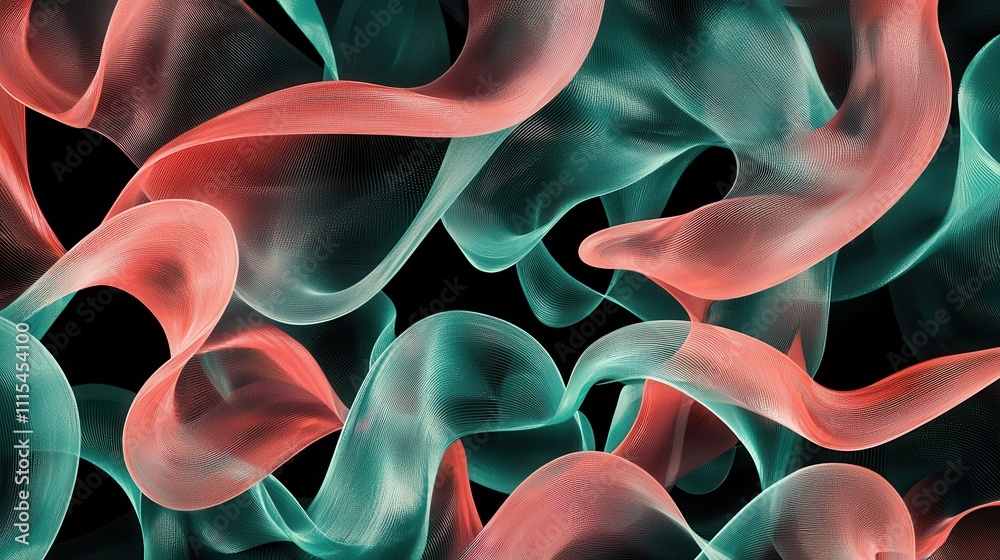 Poster intricate overlapping loops of translucent material in vibrant colors for artistic projects