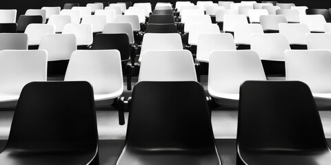 Obraz premium Monochrome spectator seats create a striking visual contrast, emphasizing the unique design and arrangement of spectator seats in a captivating monochrome aesthetic.