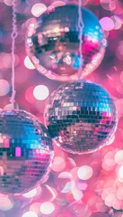 Obraz premium Vibrant disco background with bold pinks and mirror balls, capturing retro dance floor vibes