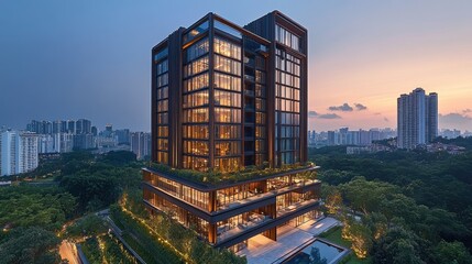 Obraz premium Modern Luxurious Apartment Building at Sunset