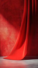 Draped red fabric artistic studio photography minimalist environment close-up view color and texture concept