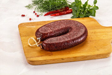 Delicious dry cured beef basturma on table, closeup