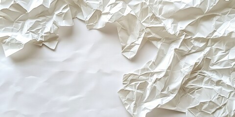 Crumpled paper featuring Lorem ipsum text displayed on a white background, showcasing the unique texture and design of crumpled paper that highlights the invention of Lorem ipsum text.