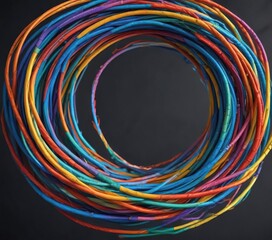 A bundle of brightly colored wires twisted together to form a spiral shape, wire sculptures, fiber arts , creative arrangements