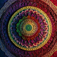 Fototapeta premium Intricate Circular Mandala in Jewel Tones of Emerald, Sapphire, and Ruby