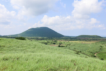 산 정상에서 바라보는 풍경 제주 제주시 구좌읍 종달리 용눈이오름