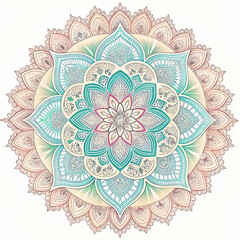 Symmetrical Mandala with Soft Pastel Colors and Lace-Like Patterns for Calm and Happiness