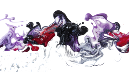 Black, DarkRed, Purple liquid colour mixed isolated on a transparent background
