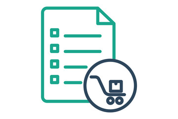 Purchase order icon. line icon style. documents with shopping cart. icon related to procurement. procurement management elements vector illustration