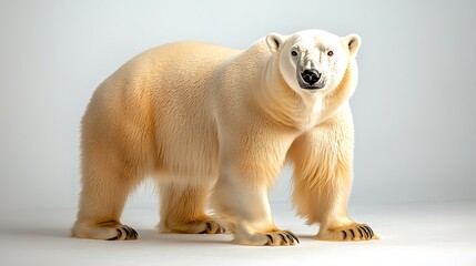 Obraz premium The polar bear stands majestically in a studio shot, its thick white fur glistening under the bright lights against a stark white background