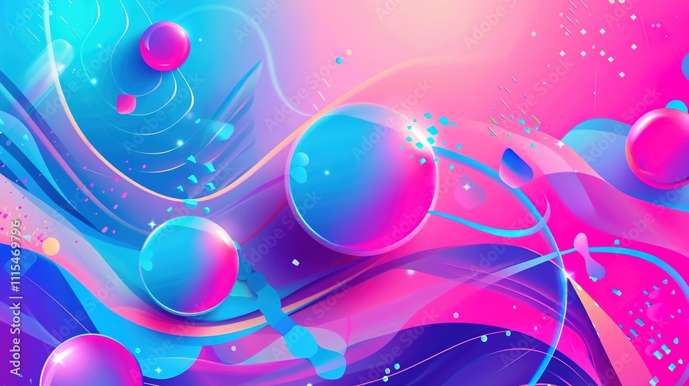 Wall mural Bright Pink and Blue 3D Abstract Sphere - a vibrant and modern geometric background. The dynamic interplay of colors creates a striking and engaging visual.