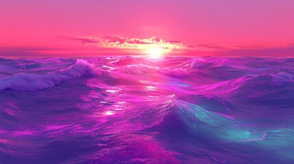 Fototapeta premium Vibrant fashion concept captured in a dynamic 3D neon glow pink ocean scene, creating an eye-catching atmosphere filled with color and energy, perfect for creative projects.