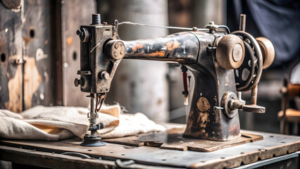 Fototapeta premium Aged Sewing Machine Illustration with Thread Details. Perfect for: Mother's Day, vintage fairs, textile exhibitions