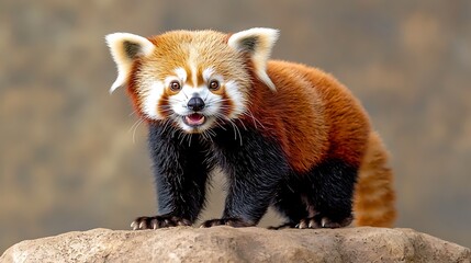 Fototapeta premium The red panda let out a soft, adorable roar that sounded like a mix between a kitten's purr and a small bear cub's growl.