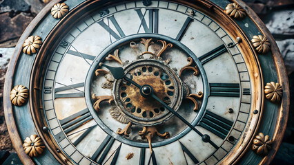 Obraz premium Hand-Drawn Vintage Clock with Cracked Dial. Perfect for: New Year's events, historical exhibitions, steampunk festivals