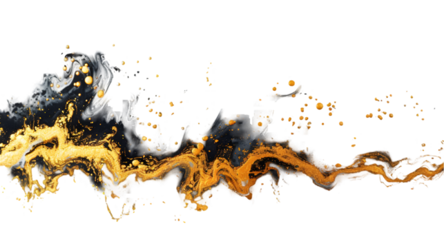 Black, Grey, Golden liquid colour mixed isolated on a transparent background