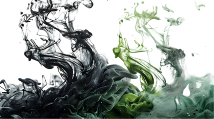 Black, Grey, Green liquid colour mixed isolated on a transparent background