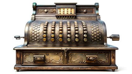 Vintage Cash Register Illustration with Worn Details. Perfect for: Historical reenactments, vintage fairs, retail exhibitions