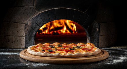 photogenic pizza baked inside stone oven