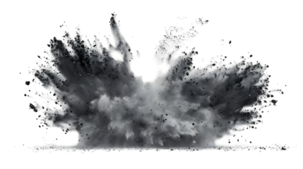 Black, Grey, Silver colours powder exploding isolated on a transparent background