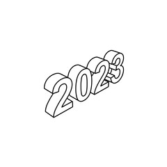 Obraz premium The outline of a large 2023 year symbol is made with black lines. 3D view of the object in perspective. Vector illustration on white background