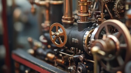 Close-up of Vintage Steam Engine's Intricate Mechanics