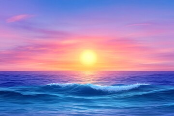 Obraz premium A serene sunset over a calm ocean, with soft waves and glowing clouds. Generative AI