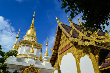 Pagoda and Chapel, Lanna Architecture, Symbols of Buddhism, South East Asia at Wat Pa Daed temple, Muang Chiang Mai, Chiang Mai, Northern Thailand