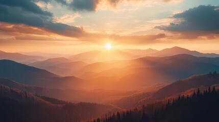 Majestic Sunset Over Mountainous Ecoregion. Tranquil Nature at Twilight