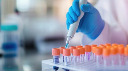 Cutting Edge DNA Research Powering Medical Science Breakthroughs in Genetics and Biotechnology  Laboratory experiment with test tubes liquid samples