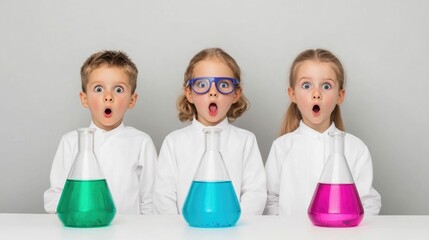 Energetic Children Exploring Science with Curiosity and Fun at School Laboratory   Young Students Engaged in Hands on Educational Experiments and Research in Classroom Setting