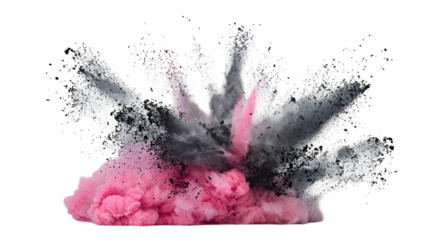 Black, Pink, Silver colours powder exploding isolated on a transparent background