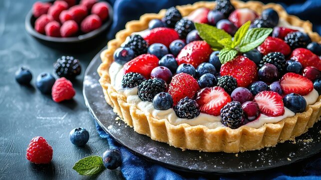 Sweet Delights. Colorful Fruits in Baked Cake