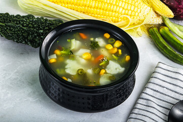 Soup with corn and broccoli
