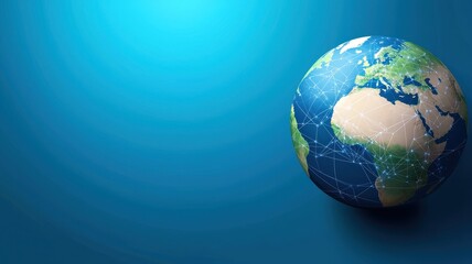 Obraz premium A vibrant, digital globe on a blue background, representing Earth with detailed landmasses and oceans, symbolizing global connectivity and geography.