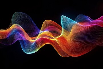 Obraz premium Captivating Waves of Neon Hues Abstract Digital Art with Vibrant Curves and Geometry