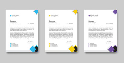Fototapeta premium Creative and modern letterhead template design with color variation bundle illustration