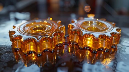 Interlocking golden cogs  symbolizing efficiency and seamless industrial machinery operations