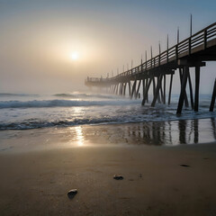 Beach Enveloped in Fog Where the Ocean Whispers Secrets to the Dawn Capturing Ethereal Beauty in Soft