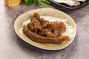 Herring roe snack in the plate