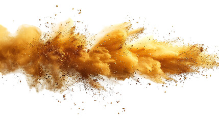 Brown, Gold, Golden colours powder exploding isolated on a transparent background