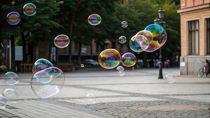 Colorful orbs floating in mid-air creating a whimsical atmosphere, serene, gentle, vibrant