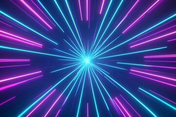 Naklejka premium Glowing Neon Light Beams Converging in Radiant Vortex Effect for Futuristic Digital Backdrop or Concert Setting