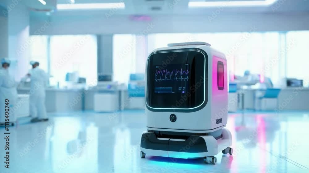Poster innovative ai robot assistant in a modern laboratory environment demonstrating advanced functions