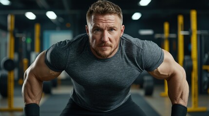 Powerful Bodybuilder in Gym: Intense Workout, Strength Training, Muscular Physique, Fitness Motivation