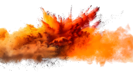Brown, Orange, Red colours powder exploding isolated on a transparent background